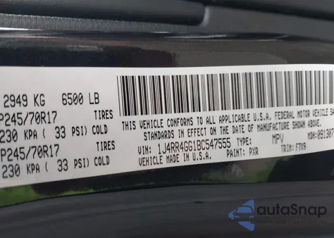 2011 Jeep Grand Cherokee Laredo z USA, uszkodzony, nr VIN 1J4RR4GG1BC547555